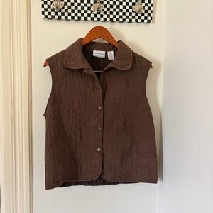 Brushed Quilted Sleeveless Vest Jacket - Brown